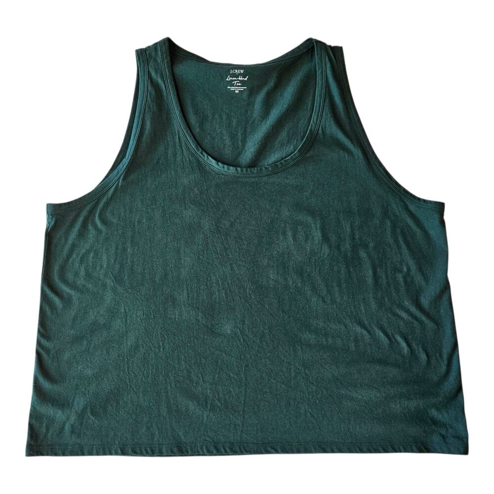 J CREW Women's Plus 3X Linen Blend Tank Tee Top Green Sleeveless Bust 48